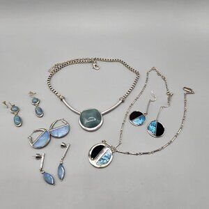 Kenneth Cole Jewelry Bundle Necklaces Earrings Blue Silver